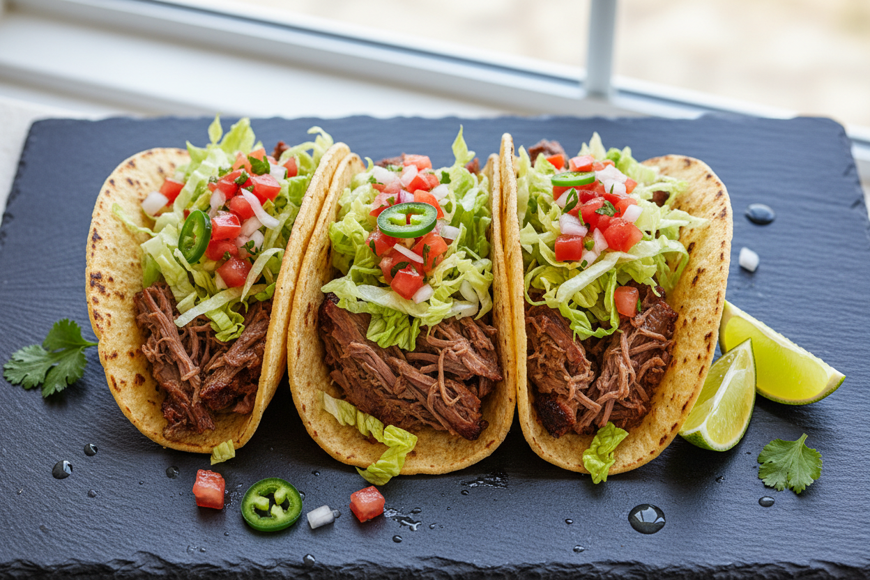 🌮🔥 Slow Cooker Brisket Tacos with Fresh Pico de Gallo