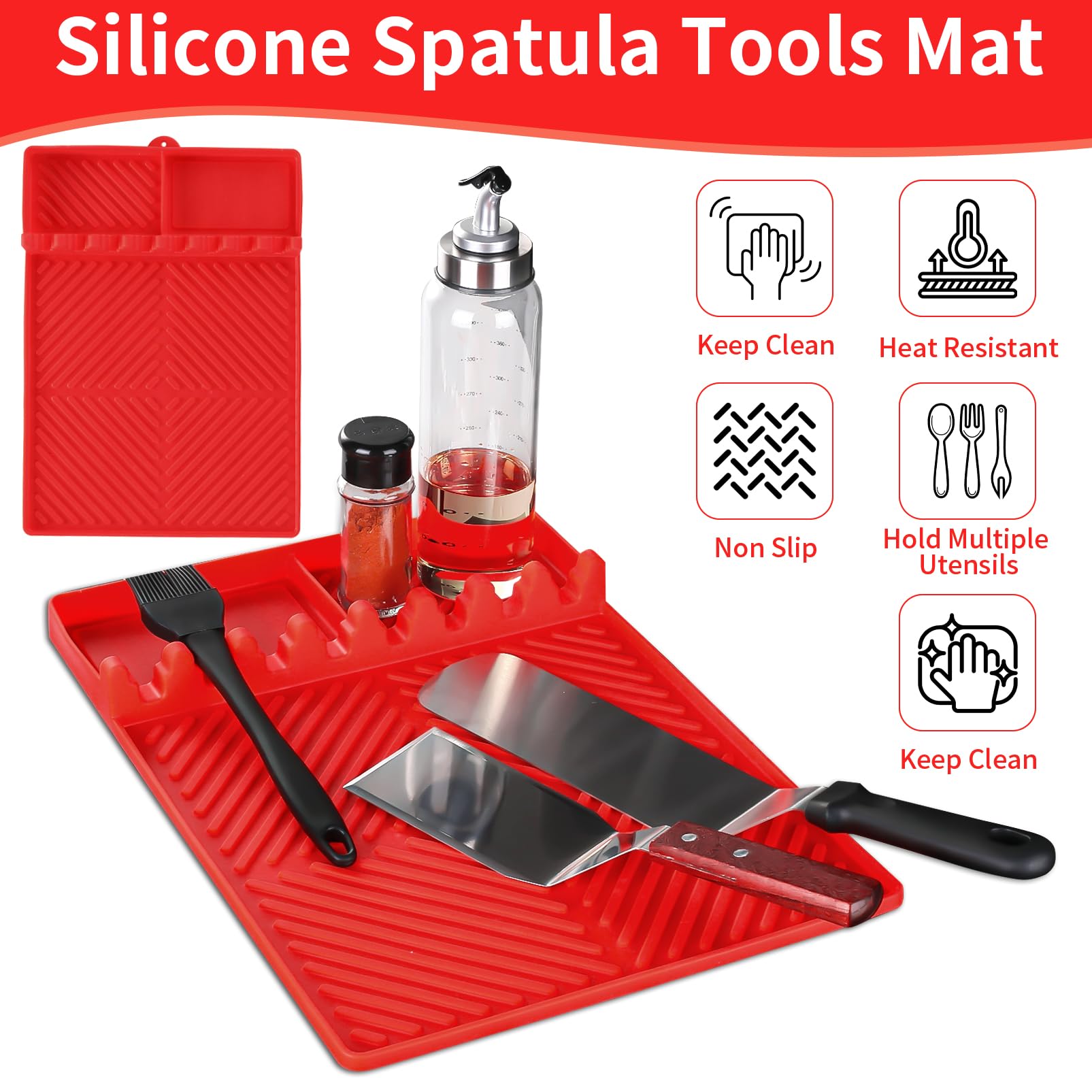 Silicone Griddle Tool Mat with Drip Pad