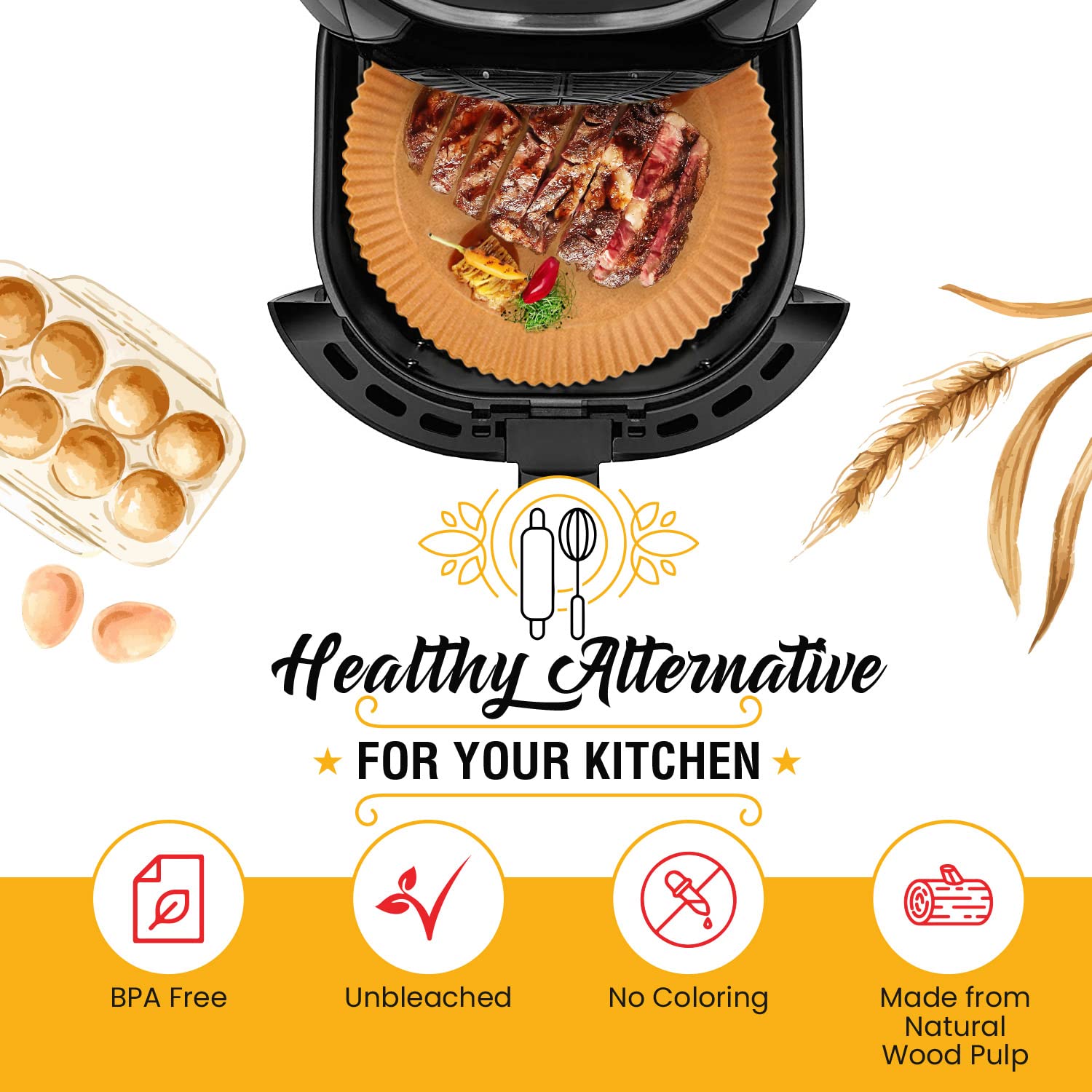 Air Fryer Disposable Paper Liners (125 pcs)