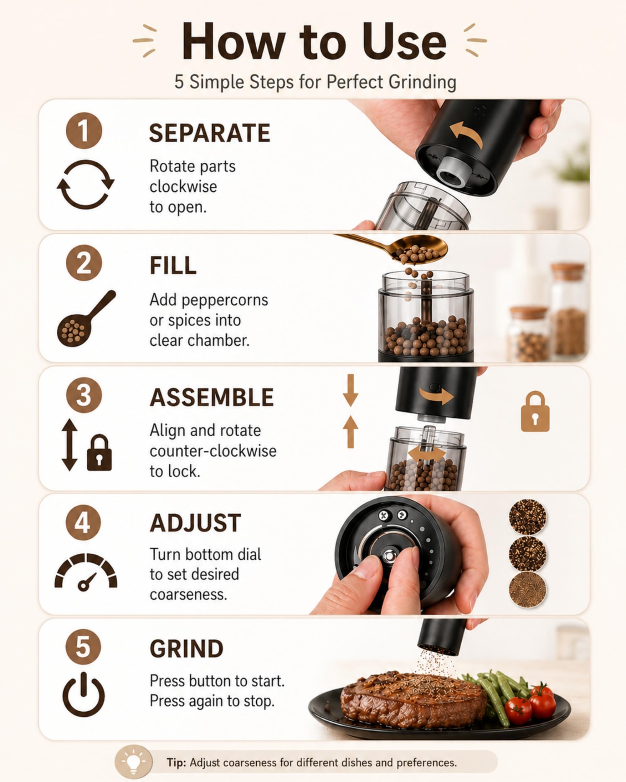Automatic Rechargeable Salt & Pepper Mill Set