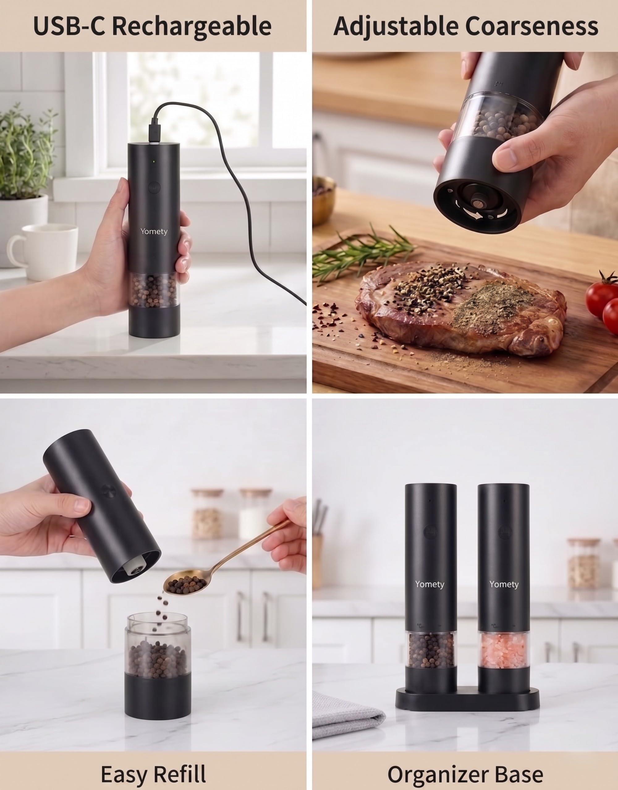 Automatic Rechargeable Salt & Pepper Mill Set